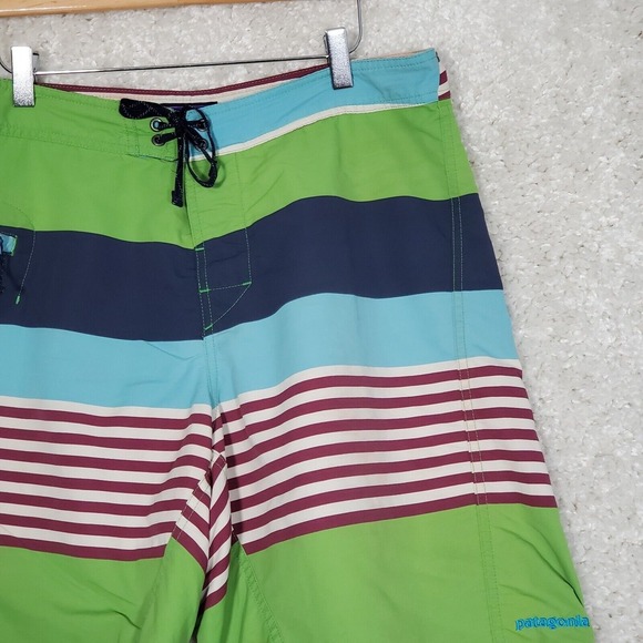 Patagonia Men Board Shorts Size 34 Striped Zipper Pocket Swim Surf Beach READ - Picture 3 of 14
